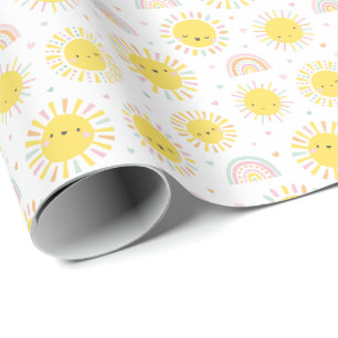 Solsken, regnbåge och hjärtan i pastellform presentpapper