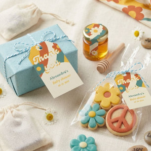 Solsken retro groovy 70-tal tack baby shower  presentetikett