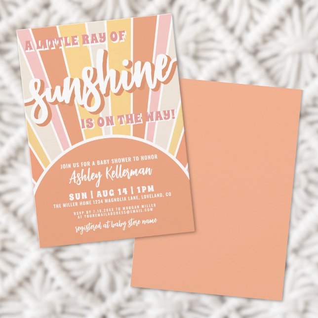 Solsken Retro Groovy Sol Baby Shower Inbjudningar (Sunshine Retro Groovy Sun Baby Shower Invitation)