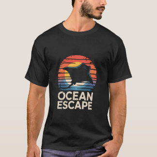 Solsken Rocka Ocean Utflykt Retro Solnedgång Horis T Shirt