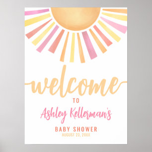 Solsken Rosa Sol Baby Shower Välkomstskylt Poster