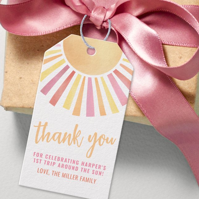 Solsken Rosa Sol Födelsedag Presentetikett (Sunshine Pink Sun Baby Gift Tags )