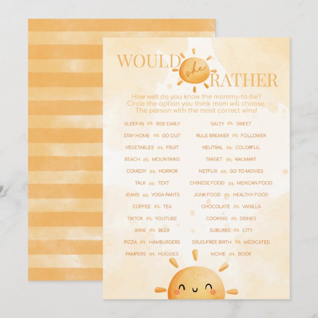 Solsken skulle hon hellre hellre se babykläder i s inbjudningar (Fram/baksida)