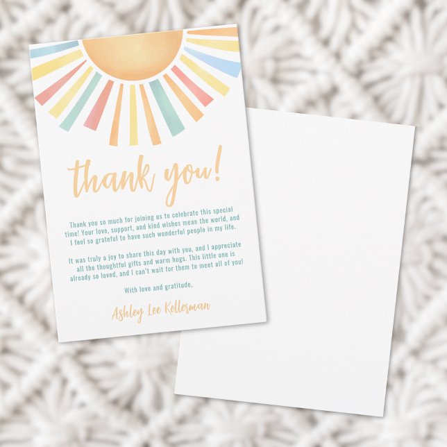 Solsken Sol Baby Dusch Tack Kort (Sunshine Sun Baby Shower Thank You Card)