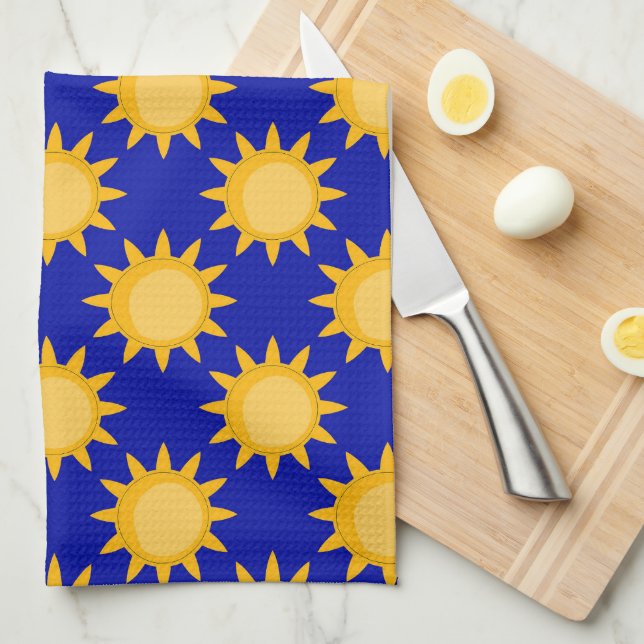 Solsken Sol Mönsterdesign På Blå  Kökshandduk (Vikt i Fjärdedel)