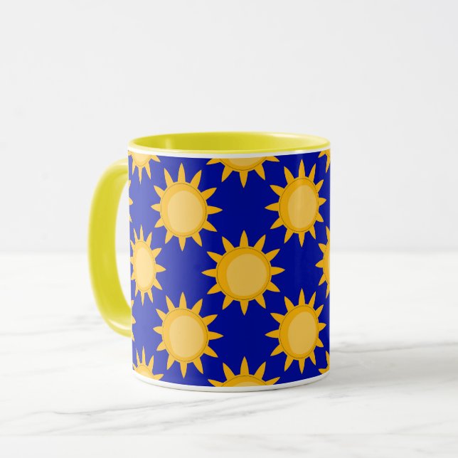 Solsken Sol Mönsterdesign På Blå  Mugg (Framsida vänster)