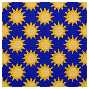 Solsken Sol Mönsterdesign På Blå Tyg