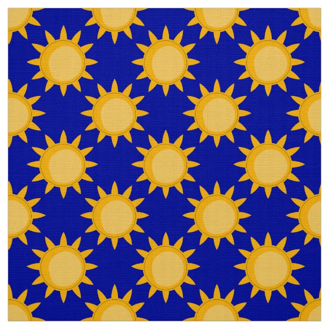 Solsken Sol Mönsterdesign På Blå  Tyg (Provkarta)