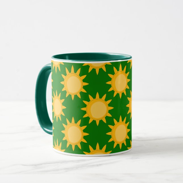 Solsken Sol Mönsterdesign på grönt  Mugg (Framsida vänster)