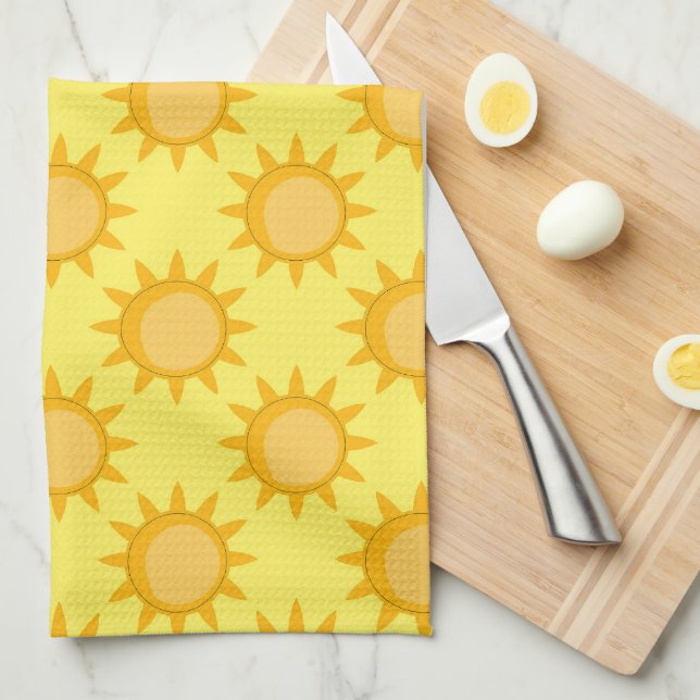 Solsken Sol Mönsterdesign På Gul  Kökshandduk (Vikt i Fjärdedel)