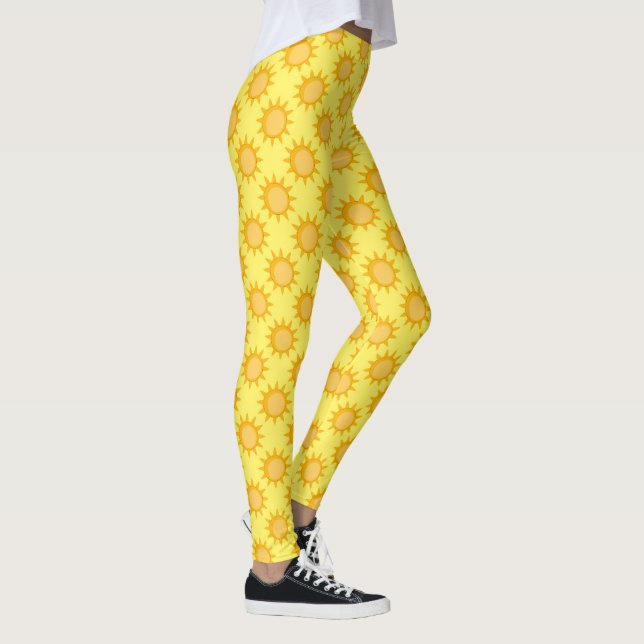 Solsken Sol Mönsterdesign På Gul  Leggings (Höger)