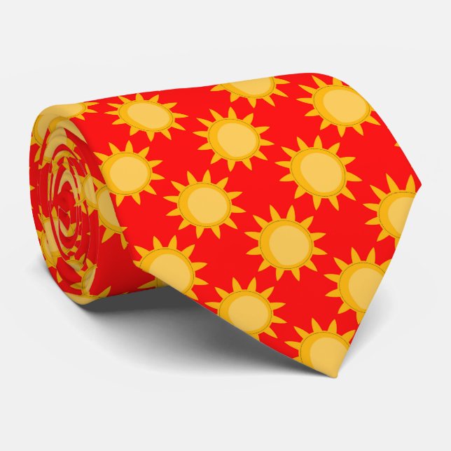 Solsken Sol Mönsterdesign På Röd Slips (Rullad)