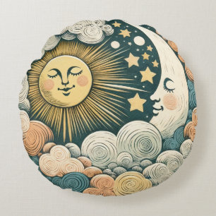 Solsken sol och Måne MoonChild Rund Kudde