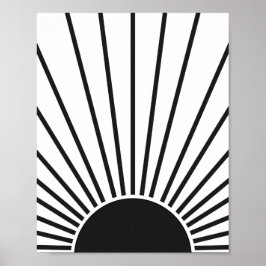 Solsken sol Soluppgång, svart och vit Abstrakt Poster