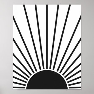 Solsken sol Soluppgång, svart och vit Abstrakt Poster
