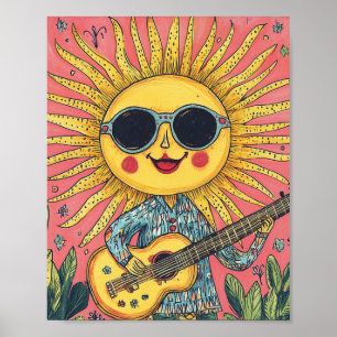 Solsken som spelar gitarr poster