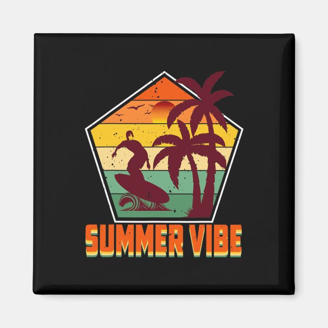 Solsken Sommar Palmträd Strand Vibes Tropisk Su Magnet (Framsidan)