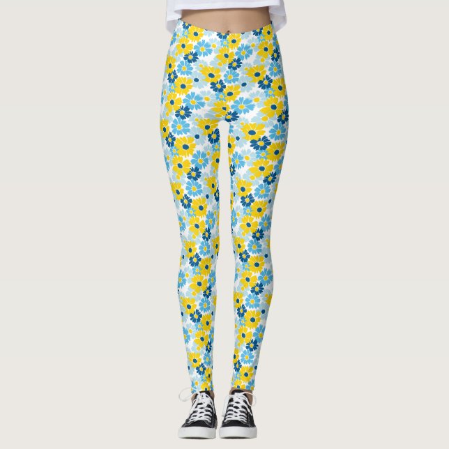 Solskenbar Daisy för Blå himmel-blooming Leggings (Framsida)
