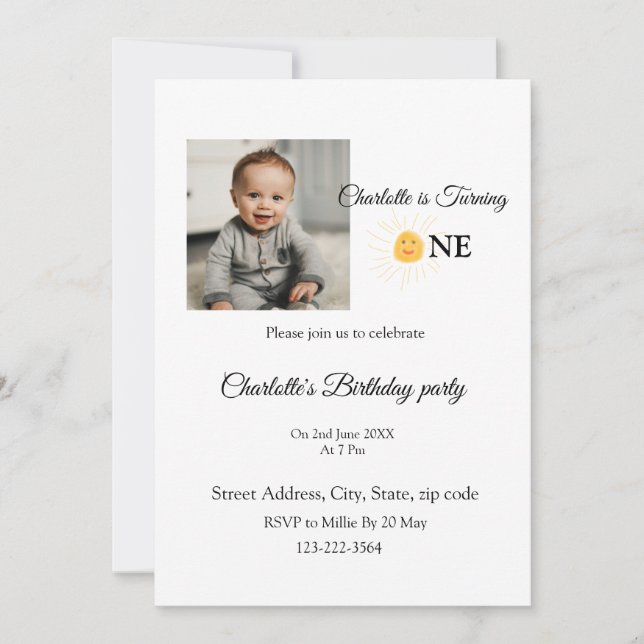 Solskenbar enkel lägg till bild QR-födelsedagsinbj Inbjudningar (Framsida)