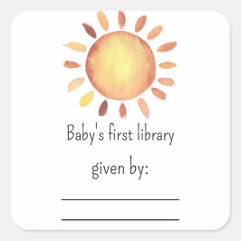 Solskens baby shower bokmärke fyrkantigt klistermärke