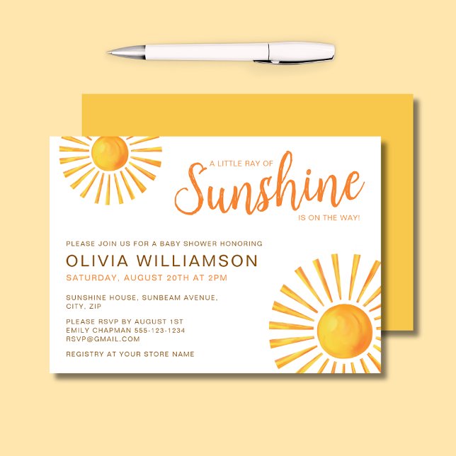 Solskens Baby Shower Inbjudningar (Little Ray of Sunshine Baby Shower Invitation)