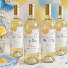 Solskens Baby Shower Mat och Drycksetikett Vinflaska Etikett