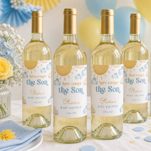 Solskens Baby Shower Mat och Drycksetikett Vinflaska Etikett