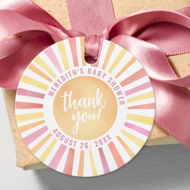 Solskens Rosa Solbarn Babyshower Gåvor Etiketter (Sunshine Pink Sun Baby Shower Favor Tags)