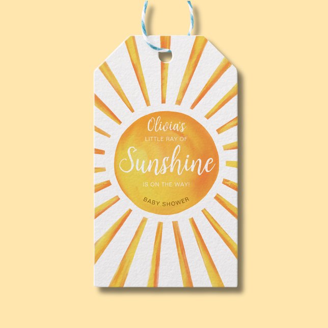Solskensbabyskor Presentetikett (Little Ray of Sunshine Baby Shower Gift Tag)