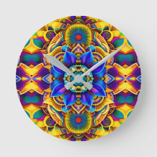Solskensblå accentmandala rund klocka