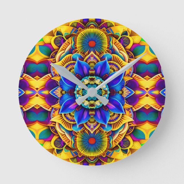 Solskensblå accentmandala rund klocka (Framsida)
