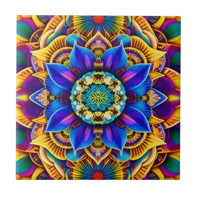 Solskensblå Mandala  Kakelplatta (Framsidan)