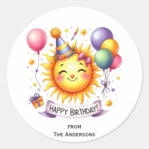 Solskensens eget namn Grattis på födelsedagen Runt Klistermärke