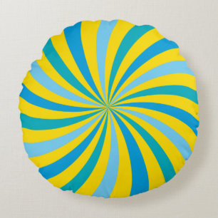 Solskensfärgad Gult och Blue Lollipop Swirl Rund Kudde