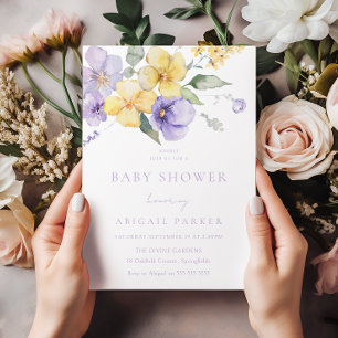 Solskensfärgad Gult och Lavender Lila Baby Shower Inbjudningar