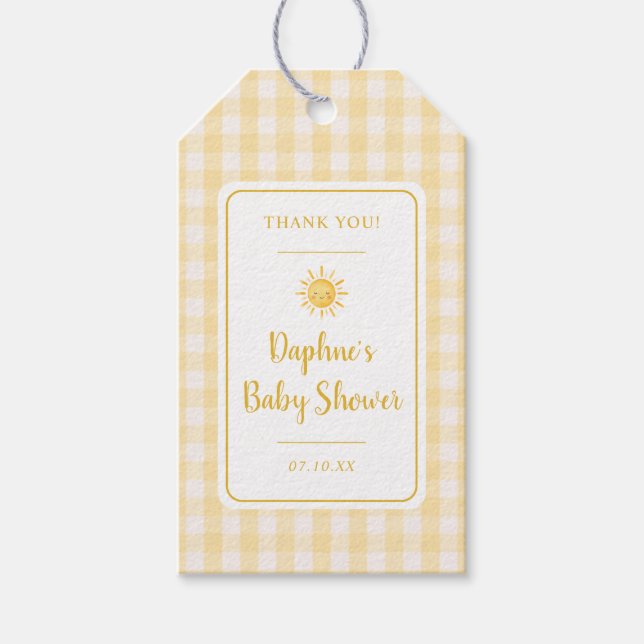 Solskensgul baby shower presentetikett (Framsidan)