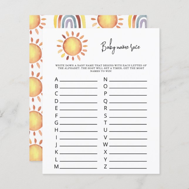 Solskenspel Baby namn tävling (Fram/baksida)