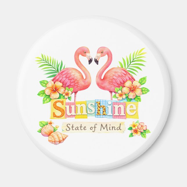 Solskensstämning Flamingo Tropiska Blommor Magnet (Framsidan)