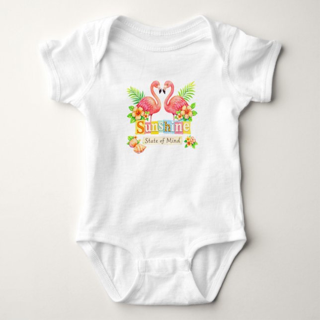 Solskensstämning Flamingo Tropiska Blommor T Shirt (Framsida)