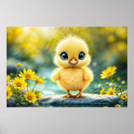 Solskin gult fluffy kycklingblue - ögonfågel poster