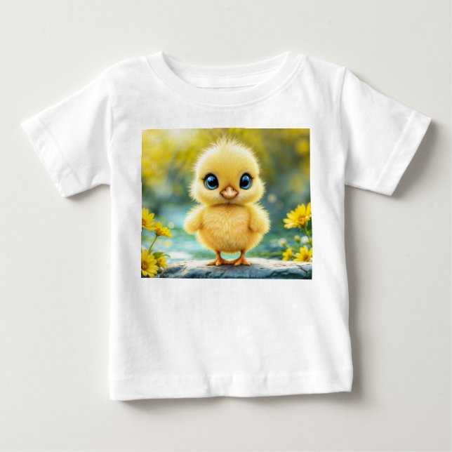 Solskin gult fluffy kycklingblue - ögonfågel t shirt (Framsida)
