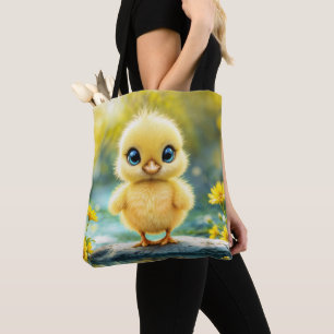 Solskin gult fluffy kycklingblue - ögonfågel tygkasse