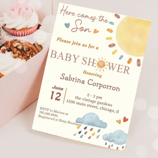 Solskin här kommer inbjudan till Son Baby Shower (Skapare uppladdad)