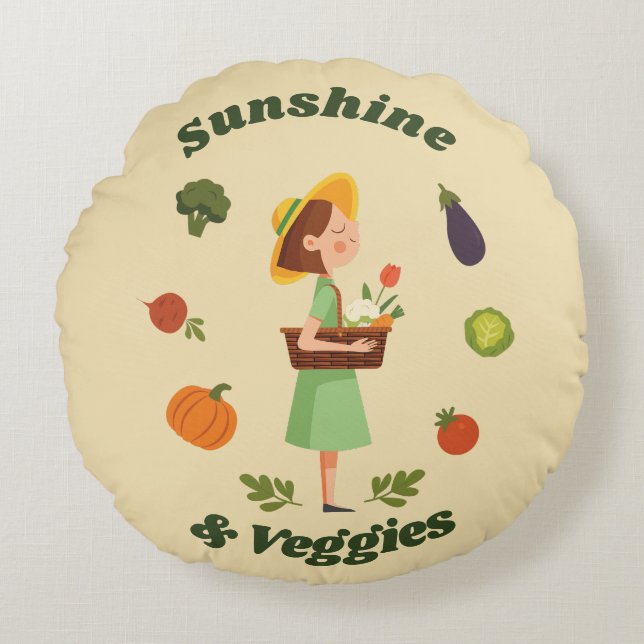 Solskin och Veggies Anpassningsbar Farmers Market Rund Kudde (Framsidan)