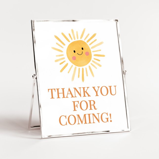 Solskine här kommer sonen Tack för att du kom Poster (Here Comes the Son Cute Sun Baby Shower Thank you for Coming Sign)