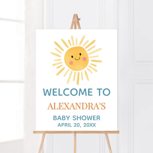 Solskine här kommer Välkomstsignalen för Son Poster (Here Comes the Son Cute Sun Baby Shower Welcome Sign)