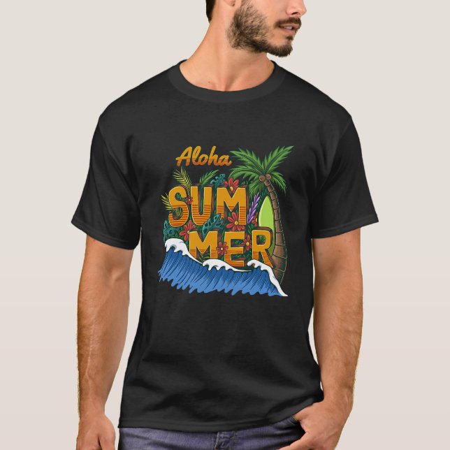 Solskine Summer Handflatan Träd Beach Vibes Tropic T Shirt (Framsida)