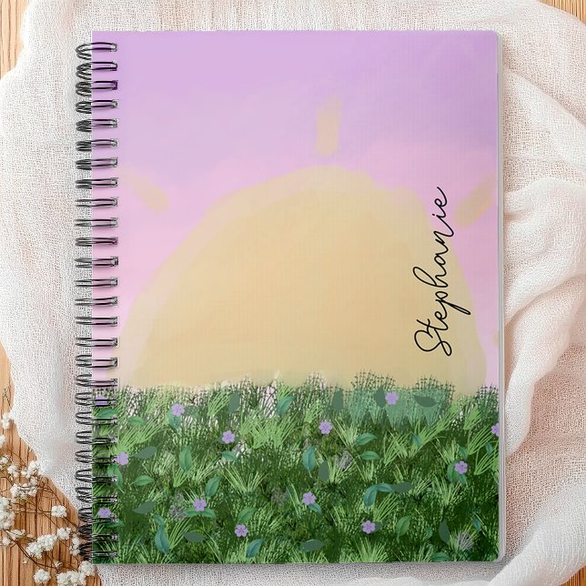Solskugga, Personlig - Anpassningsbar Pastelltyp Anteckningsbok (Start your day with inspiration using this serene personalized notebook featuring a naive sunset)