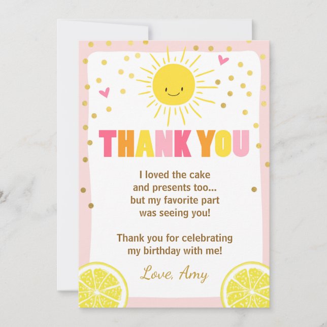 Solskyddskort Lemonade Birthday - tackkort Inbjudningar (Framsida)