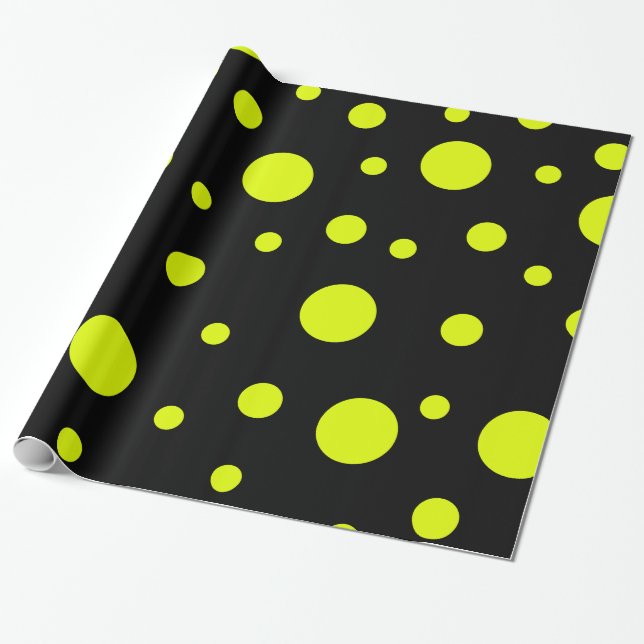 Solskyddspatsar: Black & Gult Polka Dot Presentpapper (Utrullad)